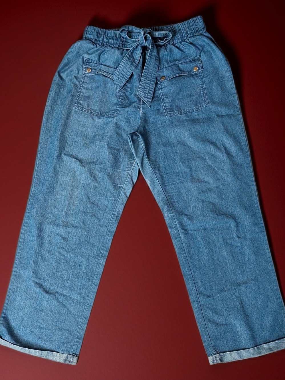 GUC Deja Bleu Premium Lightweight Light Wash Chambray Pull-On Utility Pants Sz M